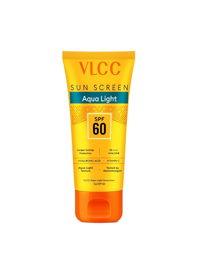 VLCC All Skin Aqua Light Sunscreen Gel SPF 60 PA++++ | High UVA & UVB Protection | Fast-Absorbing, Non-Greasy | No White Cast | Hyaluronic Acid & Vitamin C | Lightweight, Hydrating Sunscreen - 100g - Image 1